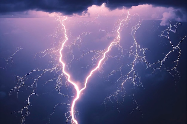 Sky and clouds with lightning.