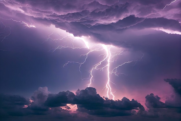 Sky and clouds with lightning.