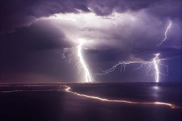 Sky and clouds with lightning.