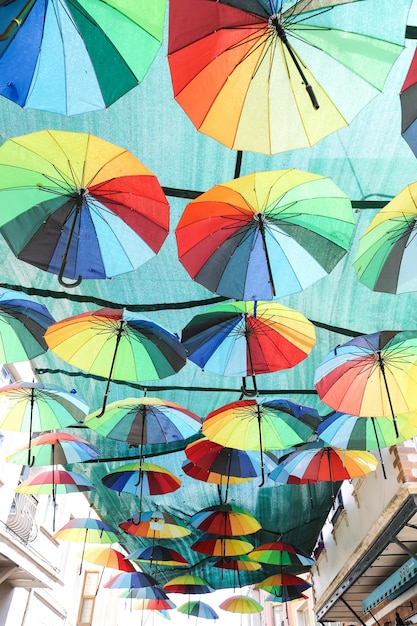 Sky decorated with colored umbrellas