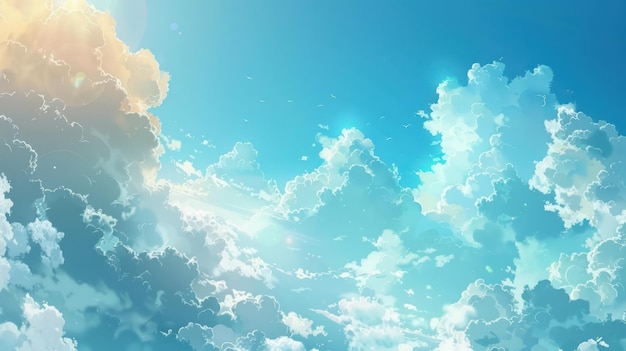 Sky Filled with Clouds and Sunbeams