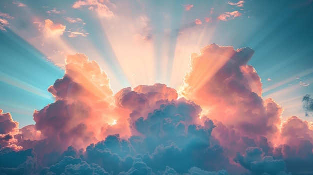 Photo the sky is filled with clouds and the sun is shining through them creating a beautiful and serene at