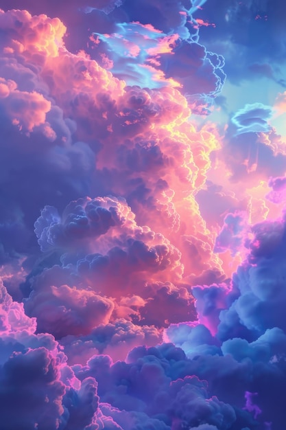 Sky is filled with colorful clouds creating vibrant and lively atmosphere