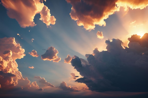 Sky landscape Cloudscape Breathtaking sky with clouds and sunshine Generative AI