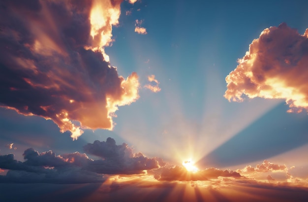 Sky landscape Cloudscape Breathtaking sky with clouds and sunshine Generative AI