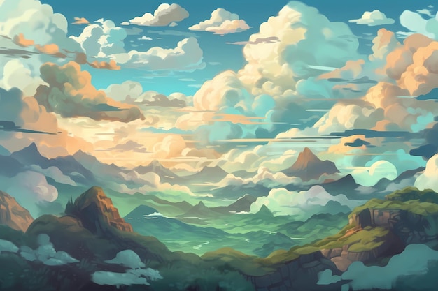 A sky landscape with breathtaking clouds in a digital painting Generative AI