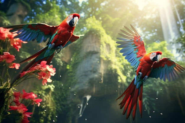 Sky Macaws in Tropical Rainforests