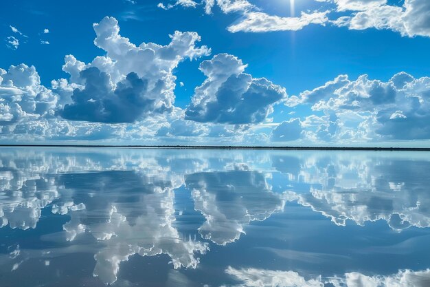 Photo sky mirror perfect cloud reflections on tranquil water