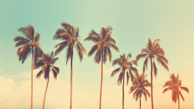 The Sky Behind Palm Trees Immersed in Vintage Aesthetics Eliciting Nostalgia