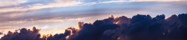 Sky panorama Beautiful dramatic big clouds in the sky Landscape of the power of heaven and nature Copy space