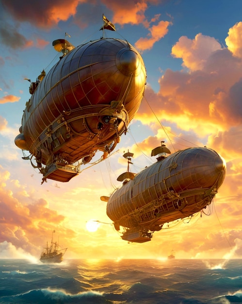 Photo sky pirate airship battle