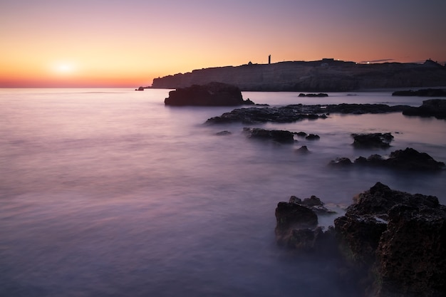 Sky and sea bay during sundown. Beautiful evening seascape