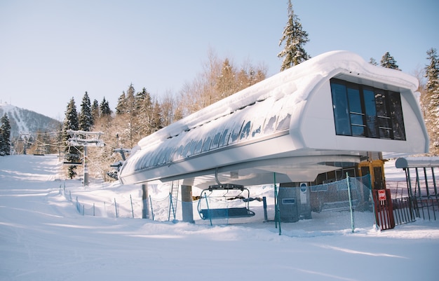 Sky slope cover with snow in the mountains