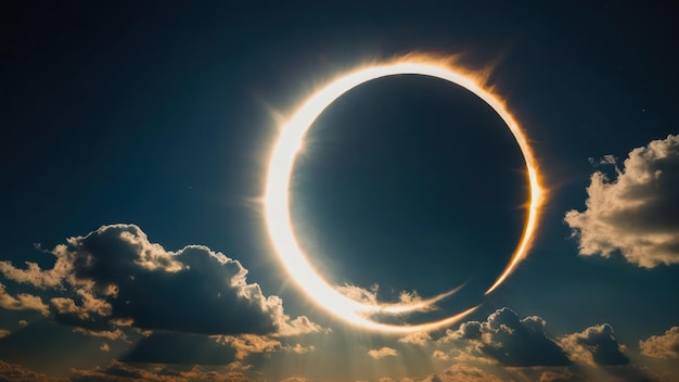 Photo sky during a solar eclipse with the sun partially obscured by the moon creating a striking corona