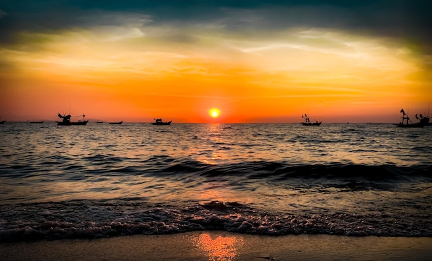 Sky sunset at beach scenery, Whether it's the warm hues of a sunrise or sunset