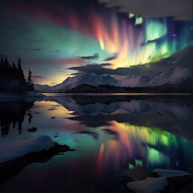 A sky with the aurora borealis above it