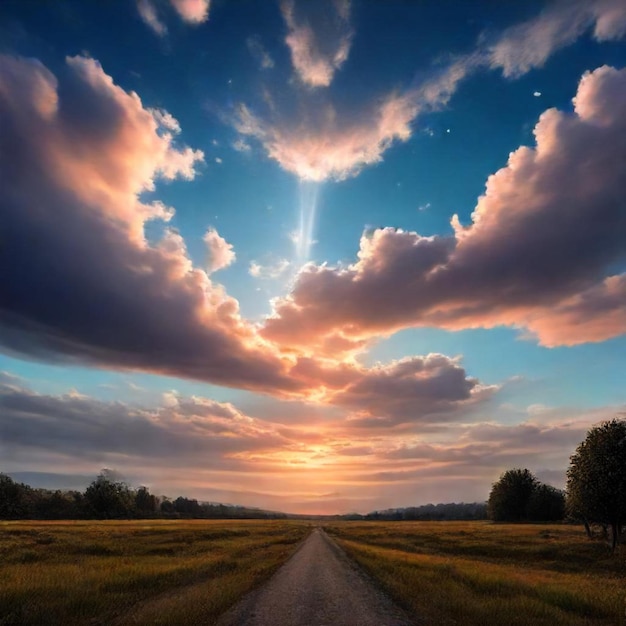 a sky with clouds and a heart in the middle of it