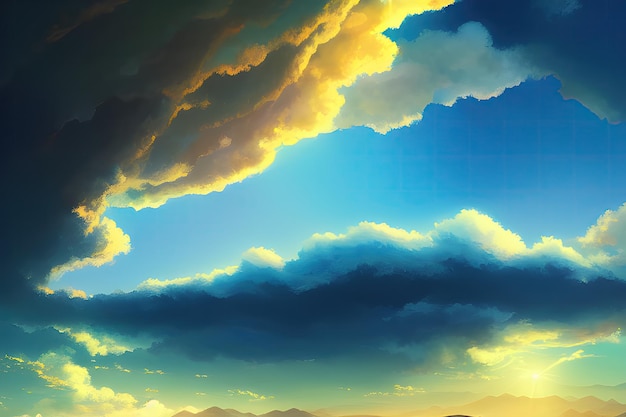 A sky with clouds and mountains in the background