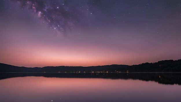 The sky with star at the lake in the twilight after sunset Desktop Wallpaper 2