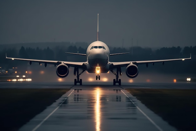 Skybound Airplane Taking Off or Landing on Airport Runway Generative AI