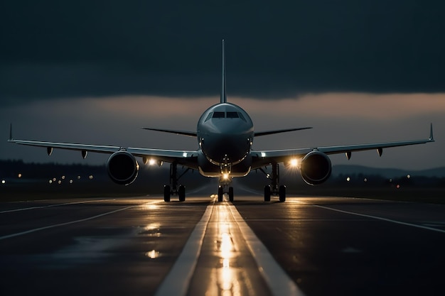 Skybound Airplane Taking Off or Landing on Airport Runway Generative AI