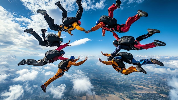 Photo skydivers forming a circle while freefalling