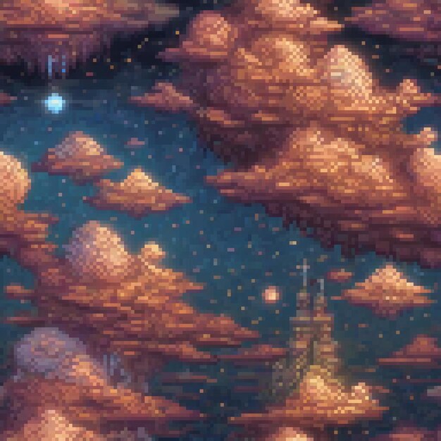 Skyhigh pixel castle artwork perfect for retrothemed spaces