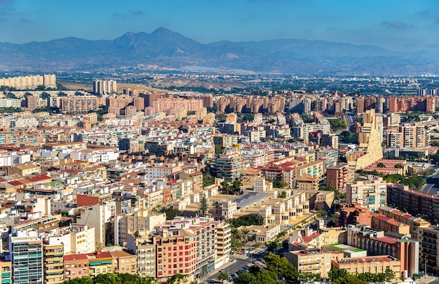 Skyline of Alicante seen from Santa Barbara Castle in Spain.