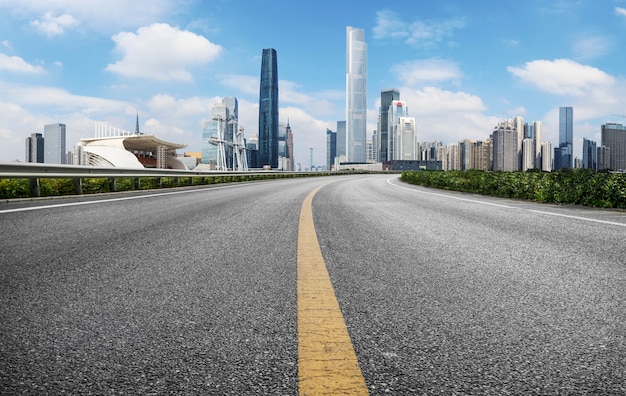 Skyline of Asphalt Pavement and Architectural Landscape