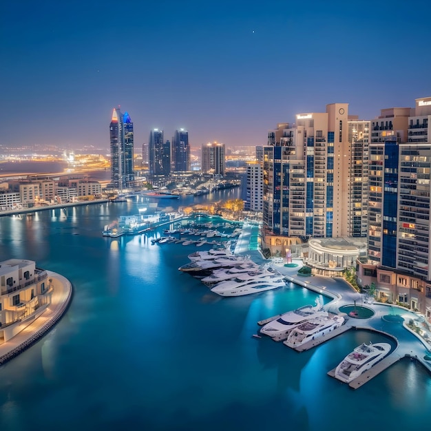 Photo the skyline of dubai marina the capital city of the united arab emirates is shown in this image