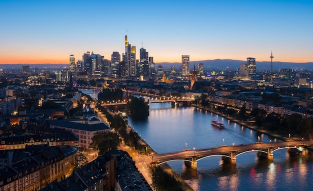 Skyline of Frankfurt am Main city at summer sunset