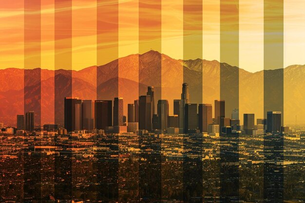 Skyline of los angeles in a film strip