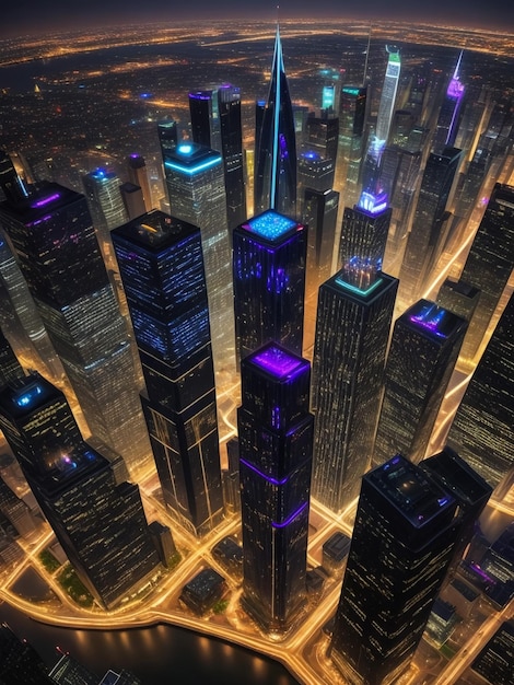 Skyline panorama of Dubai Marina showing canal surrounded by illuminated skyscrapers along shoreline