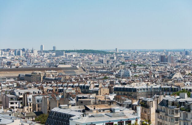 Skyline of Paris on bright summer day