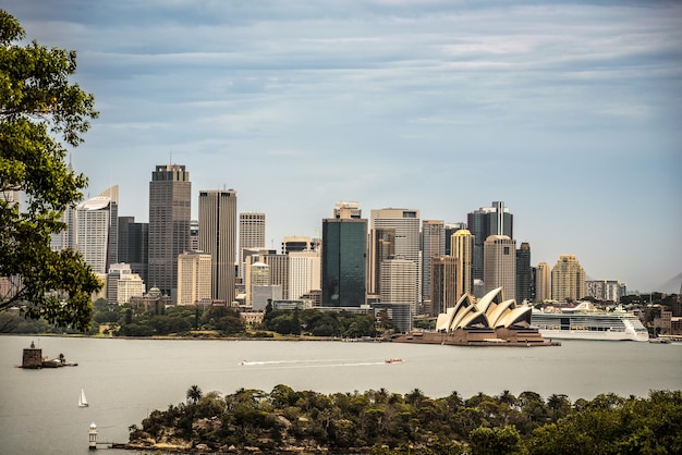 Skyline of Sydney downtown viewed from Taronga hill Australia