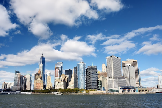 Skyline with famous skyscrapers of Manhattan and East River.