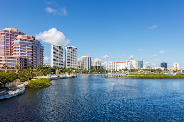 Skyline with water in West Palm Beach USA