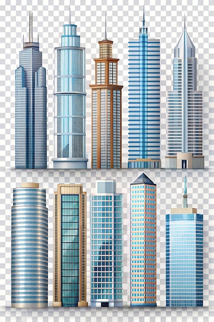 Photo skyscraper building set isolated on transparent background