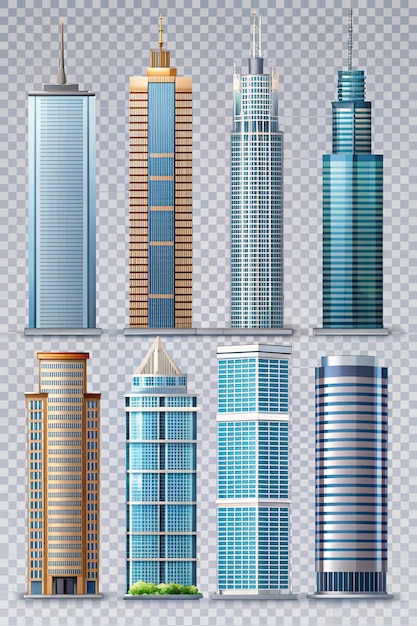 Photo skyscraper building set isolated on transparent background