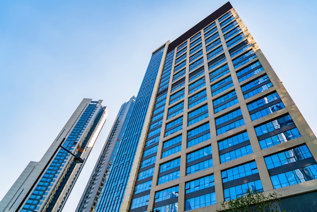 A skyscraper from a low angle view in the modern city of China