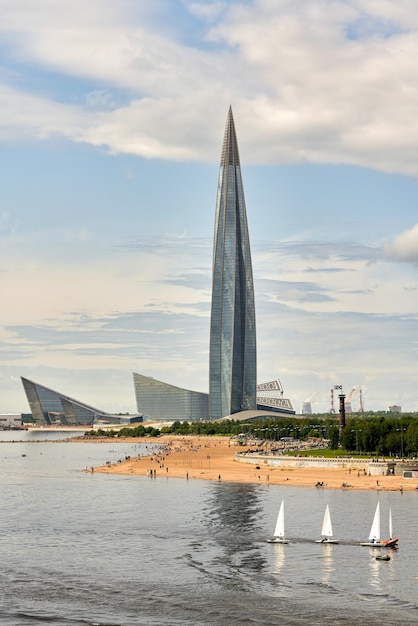 Skyscraper lakhta center on coast of gulf of finland in stpetersburg russia