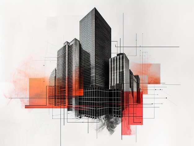 Photo skyscraper silhouette geometric fusion