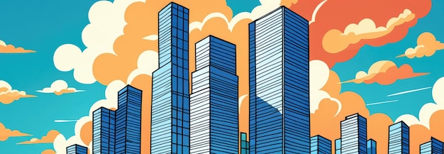 Photo skyscraper with cartoon style