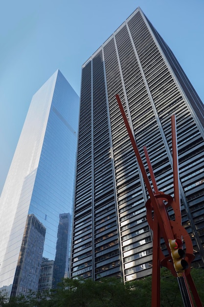 Skyscraper with red Monument of contemporary abstract in new york