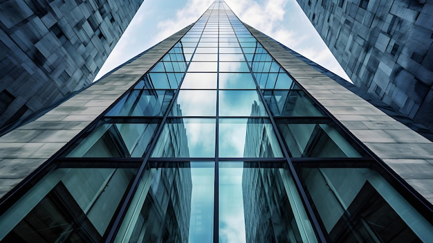 Skyscraper with sky view in glass building