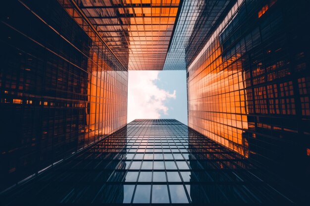 Photo skyscrapers against a blue sky with clouds