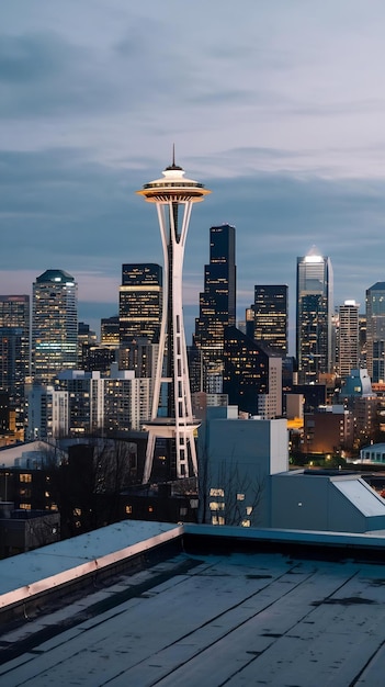 Photo skyscrapers cityscape downtown seattle skyline buildings beautiful real estate night time empty roo