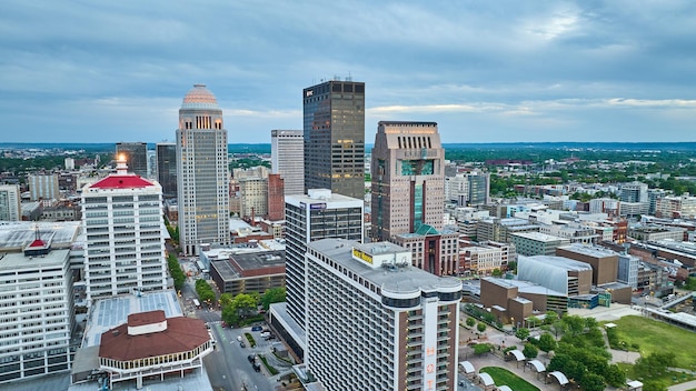 Skyscrapers office buildings downtown city aerial Louisville Kentucky