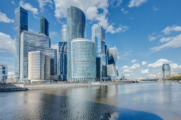 Skyscrapers on the river bank in the city of Moscow