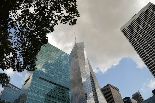 Skyscrapers view from below at  Financial district in New York City